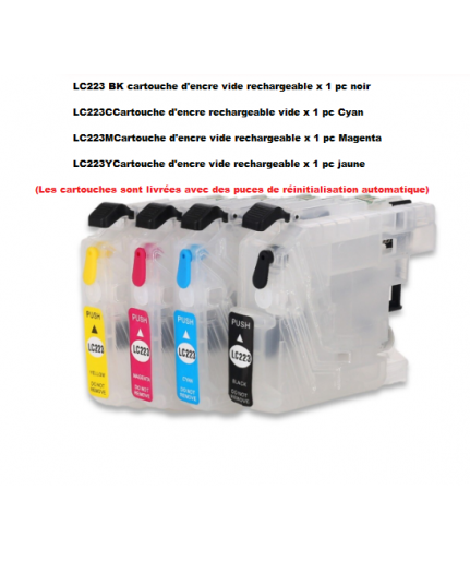 Cartouches rechargeables Brother LC-223 BK C M Y avec puce ARC 4